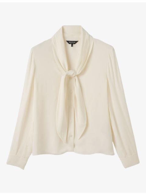 WHISTLES Tie-Neck Long-Sleeved Crepe Blouse