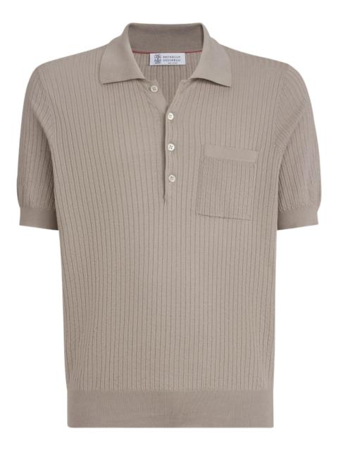 Brunello Cucinelli textured-rib chest-pocket button-fastening polo shirt