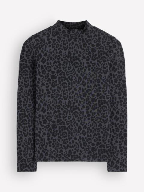 BODEN High Neck Jersey Top-Grey, Leopard Smudge