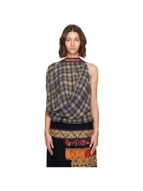 Dries Van Noten Blue & Green Draped Pleated Top