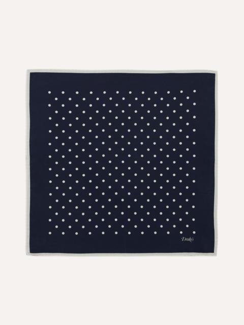 Drake's Navy Polka Dot Print Silk Pocket Square