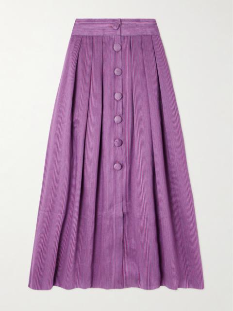 DESTREE Irving Striped Linen-blend Midi Skirt