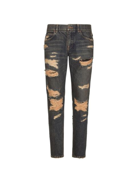 ripped-detail slim-fit jeans