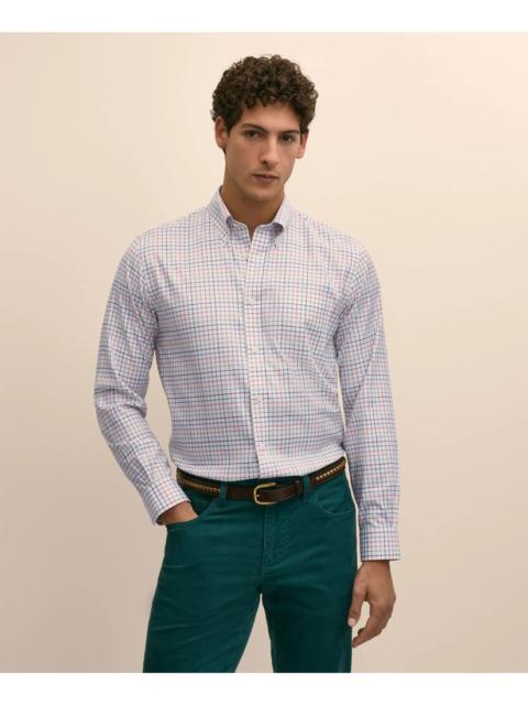 Brooks Brothers Stretch Cotton Non-Iron Twill Button Down Collar, Check Sport Shirt