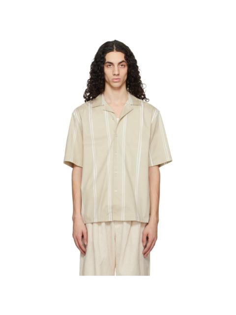 BOSS Beige Striped Relaxed-Fit Stretch Cotton Shirt