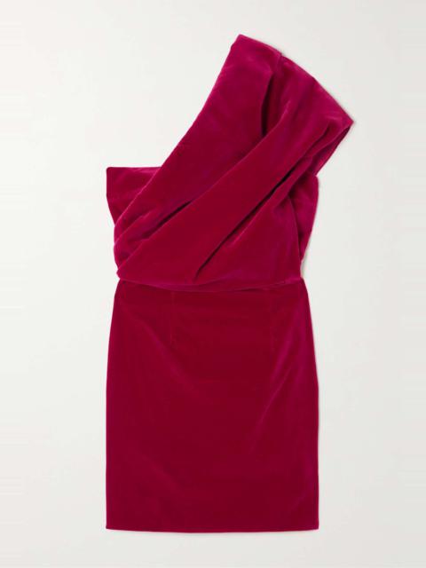 One-shoulder draped velvet mini dress