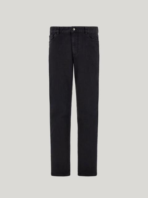 Canali BLACK OVER-DYED FIVE POCKET STRETCH DENIM PANTS