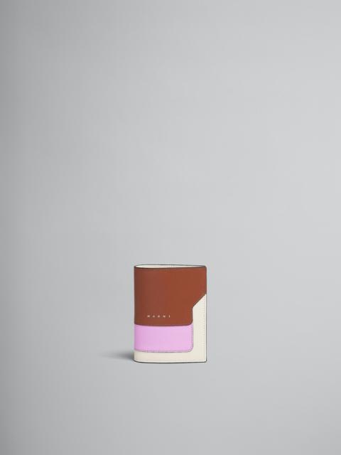 Marni BROWN PINK AND WHITE SAFFIANO LEATHER BI-FOLD WALLET