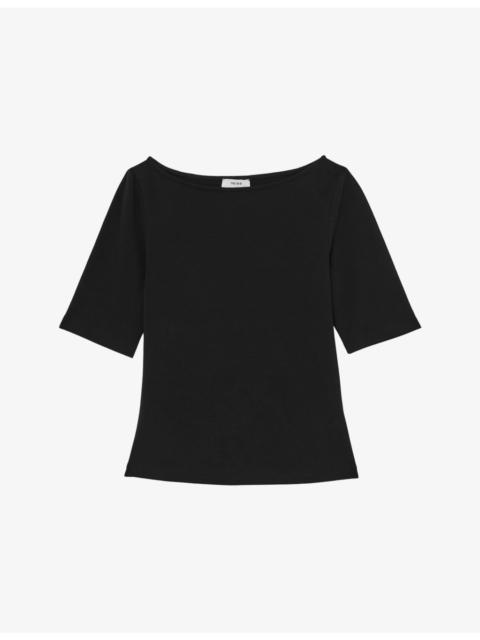 REISS Ellie Slash-Neck Stretch-Cotton Top