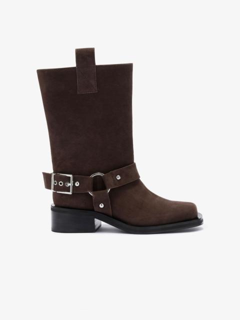 GANNI MID SHAFT BIKER BOOT IN BROWN SUEDE