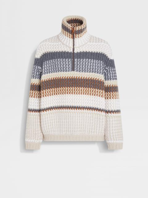 ZEGNA LIGHT BEIGE AND DARK FOLIAGE OASI CASHMERE HIGH NECK