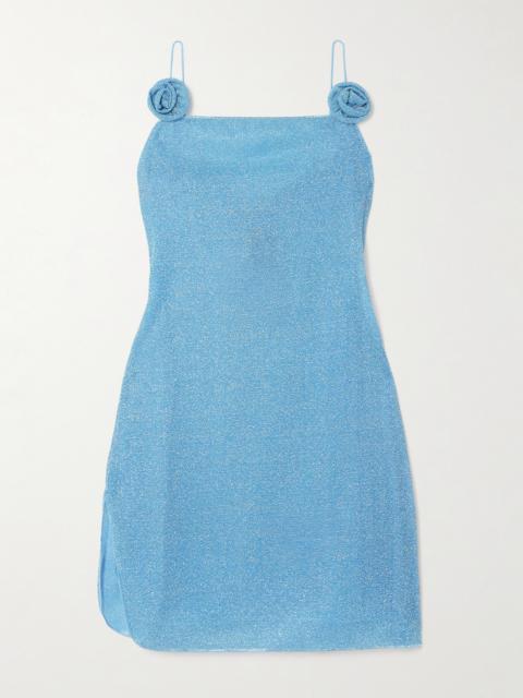 Oséree Lumière Rose Appliquéd Metallic Stretch-knit Mini Dress