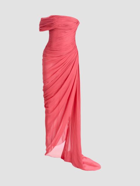 Oscar de la Renta Women's Off-The-Shoulder Draped Silk Chiffon Gown - Guava
