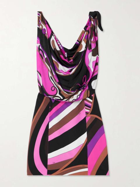 PUCCI Knotted draped printed satin and cady mini dress