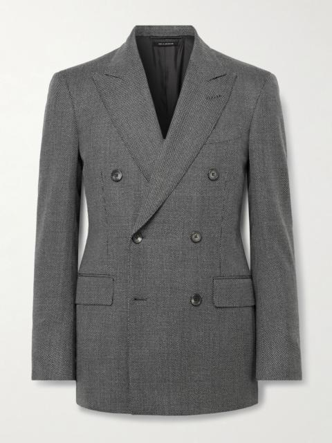TOM FORD Double-Breasted Birdseye Wool Suit Jacket Gray