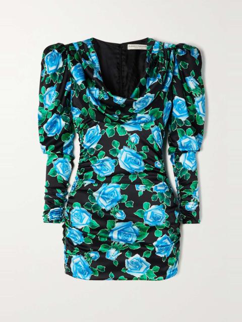 Alessandra Rich Draped floral-print duchesse silk-satin mini dress