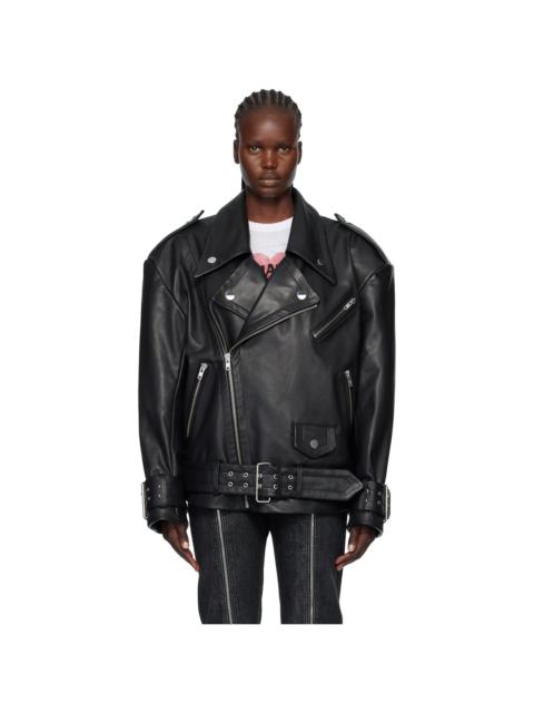 VAQUERA Black Oversized Moto Leather Jacket