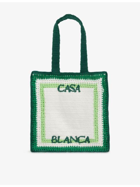 CASABLANCA Embroidered-Logo Stripe Cotton-Crochet Tote Bag