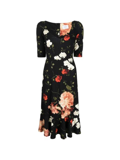 floral sweetheart-neck midi dress