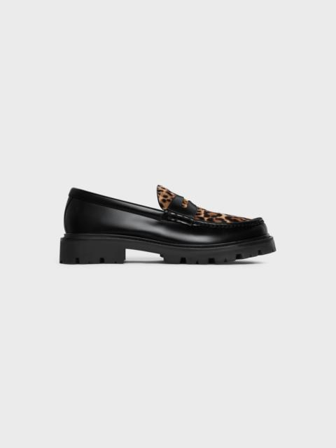 MARGARET LOAFER WITH TRIOMPHE SIGNATURE in POLISHED BULL & LEOPARD PRINTED HAIRY CALFSKIN