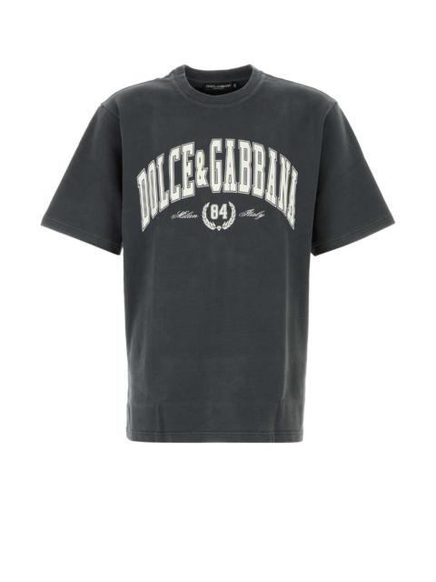Dolce & Gabbana Dolce & Gabbana Logo-Printed Cotton T-Shirt — Gray