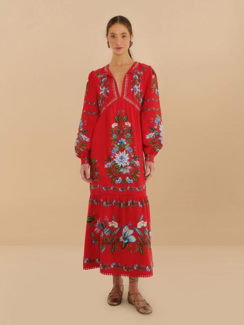 FARM RIO Red Sweet Bloom Bouquet Lenzing™ Ecovero™ Euroflax™ Midi Dress