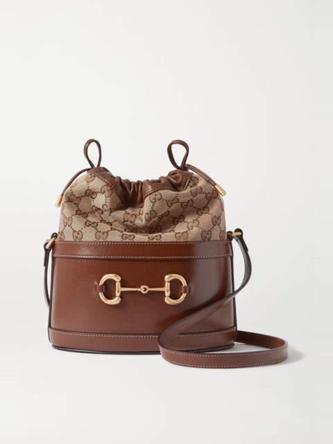GUCCI 1955 Horsebit leather and printed coated-canvas bucket bag