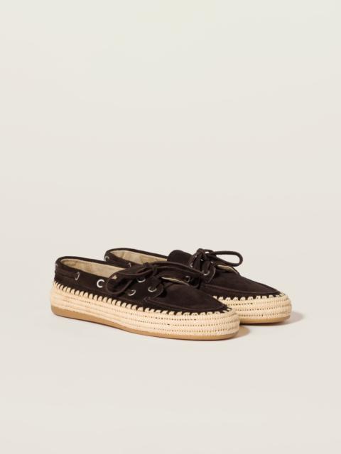 Suede and raffia boat shoes