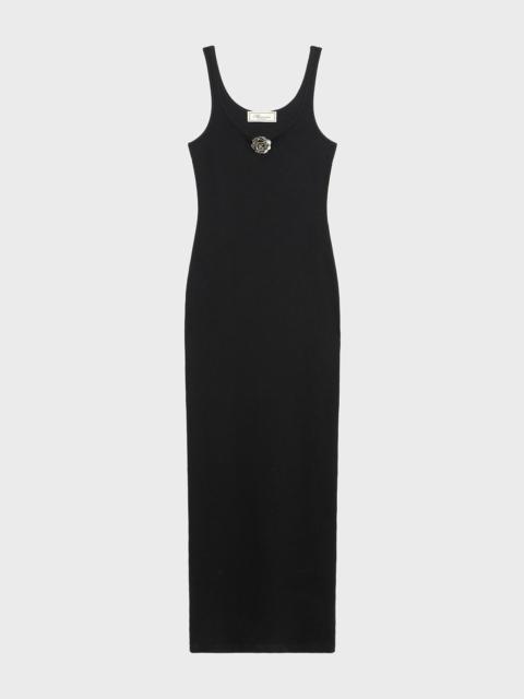 Blumarine RIBBED LONG DRESS WITH BIJOU-ROSE DECORATION