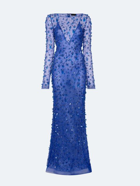 LAPOINTE Embroidered Mesh Boatneck Gown