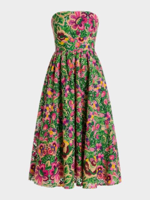 MAC DUGGAL Strapless Floral Lace Midi Dress
