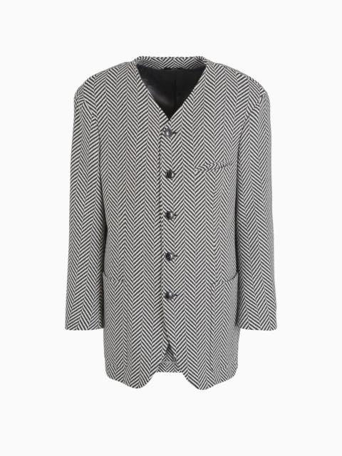 Heritage Line single-breasted jacket in chevron jacquard virgin wool and cashmere