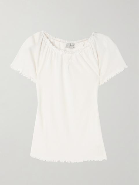 DEIJI STUDIOS Flounce Shirred Cotton And Wool-blend Top