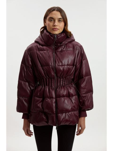 KAREN MILLEN Quilted Drawstring Waist Hooded Rib Cuff Puffer Jacket