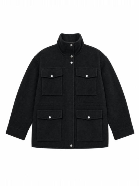The Kooples BLACK REVERSIBLE WOOL-BLEND COAT WITH HIGH COLLAR