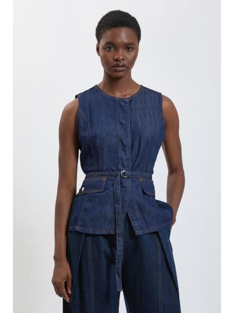 KAREN MILLEN Utility Denim Pleated Sleeveless Top