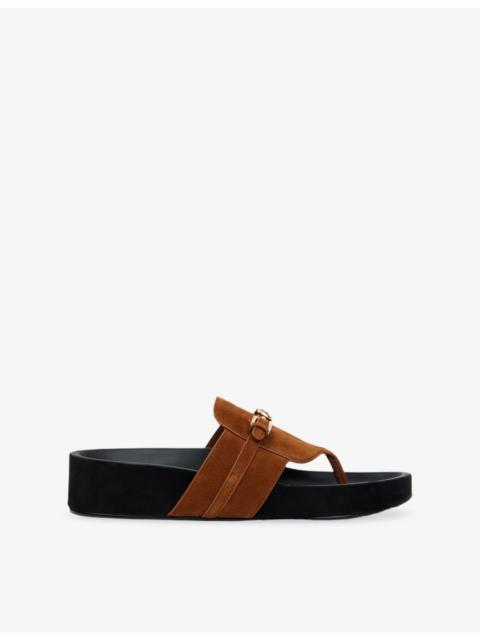 Sandro Buckle-Embellished Toe-Post Suede Sandals