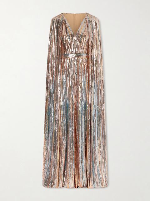 ELIE SAAB Cape-effect Sequined Tulle Gown