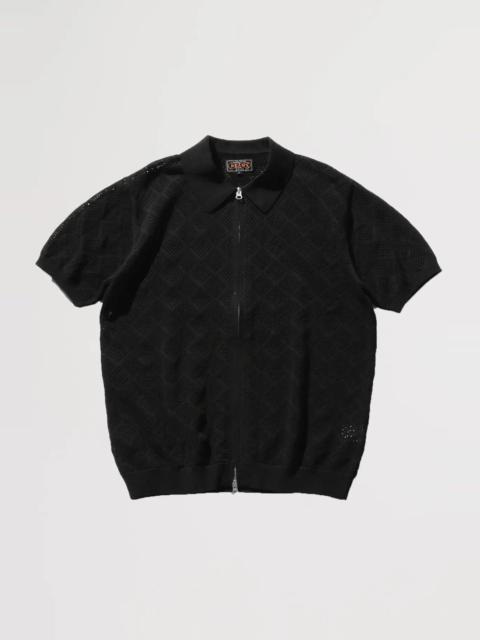 Zip Knit Mesh Polo - Black
