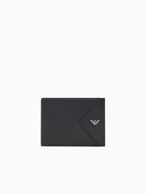 EMPORIO ARMANI NAPPA LEATHER BIFOLD WALLET WITH GEOMETRIC DETAIL