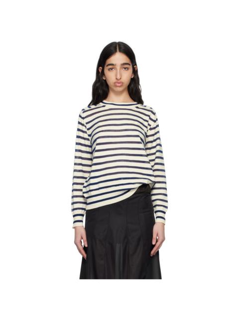TAO Comme Des Garçons Off-White & Navy Cotton Horizontal Stripe Sweater