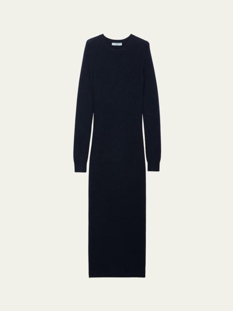 Prada Cashmere Pointelle Knit Long-Sleeve Midi Sweater Dress
