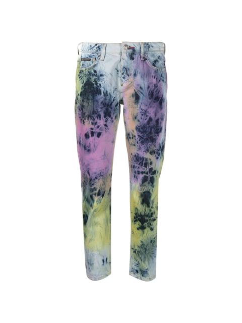 PHILIPP PLEIN boyfriend fit bleached tie-dye jeans