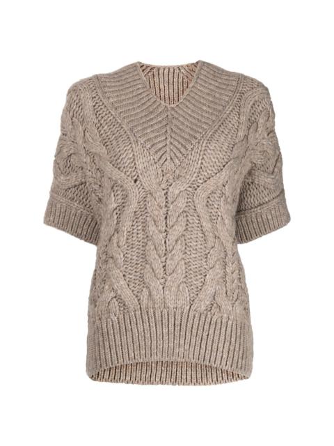 cable-knit short-sleeved top