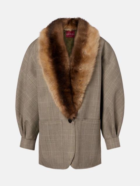 GUCCI Checked shearling-trimmed wool jacket