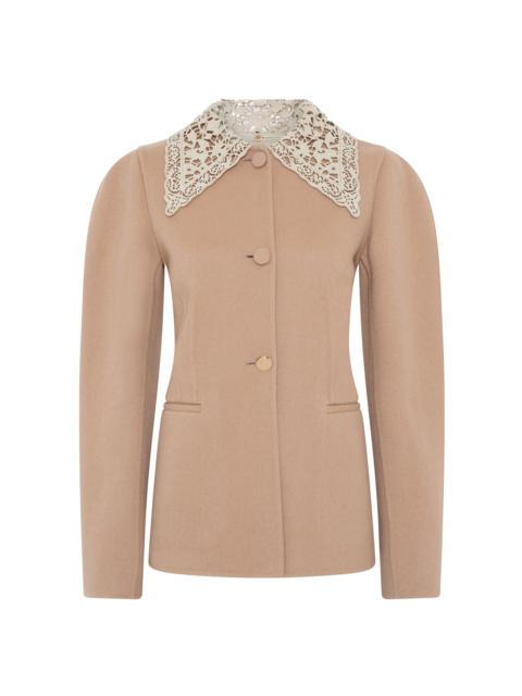 GABRIELA HEARST Daelan Jacket in Camel Double-face Recycled Cashmere with Suede Lace Collar
