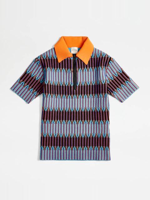 Tod's JACQUARD POLO SHIRT - LIGHT BLUE, ORANGE