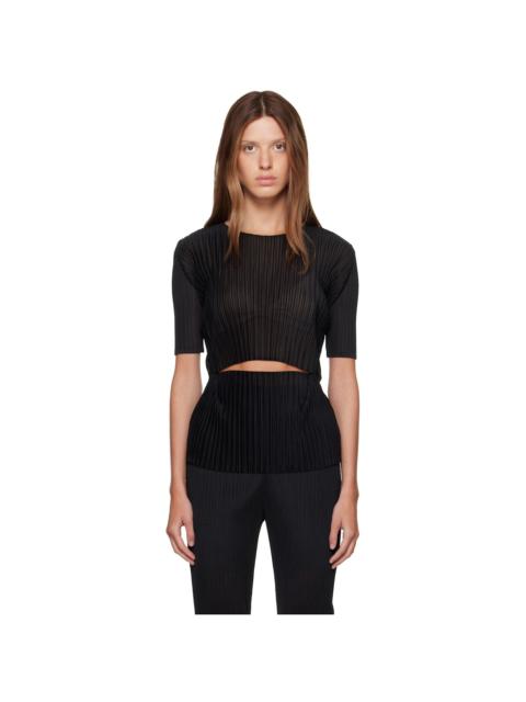 ISSEY MIYAKE Black Sheer Split Pleats Top