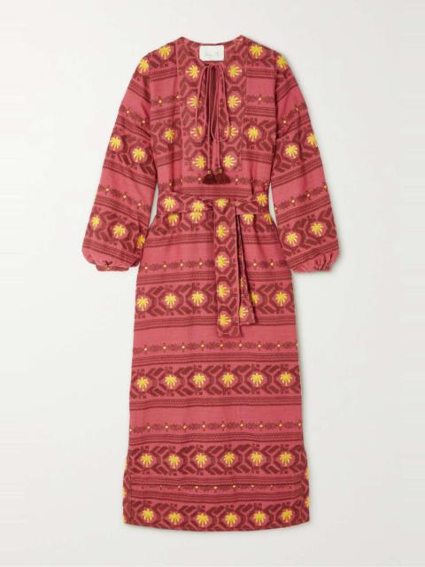 Johanna Ortiz + NET SUSTAIN Sapa Inca belted embroidered woven maxi dress