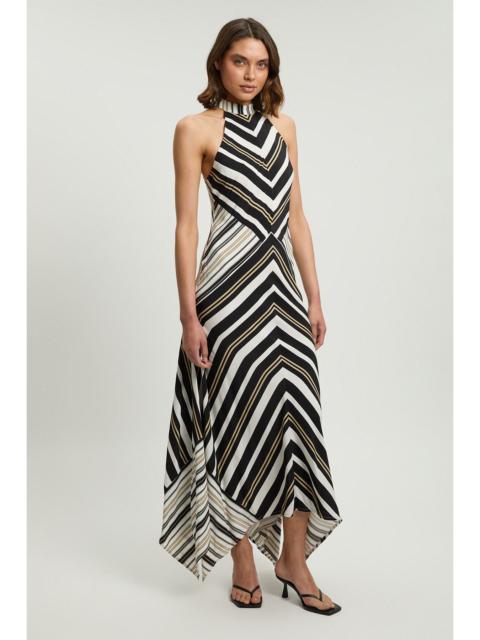 KAREN MILLEN Contrast Stripe Viscose Maxi Halter Dress